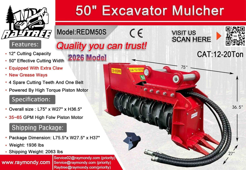 Raytree 50″ Excavator Drum Mulcher (12–20 Ton)