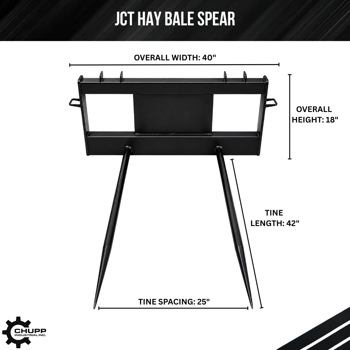 42" JCT Double Tine Hay Bale Spear