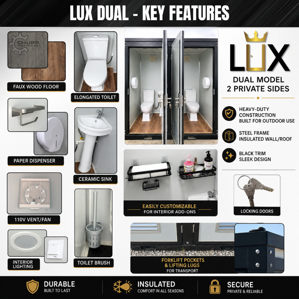 LUX Dual-Stall Portable Restroom Bathroom